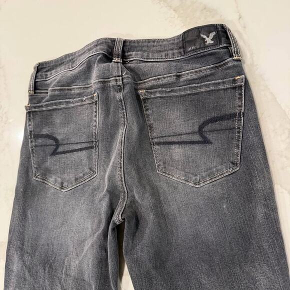 American Eagle High Rise Jegging Crop Denim Jeans Womens 4R Dark Gray Distressed - Picture 6 of 9